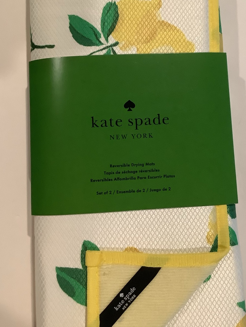 Kate Spade Reversible Lemon Dish Drying Mats Set Of 2 New - Picture 2 of 3